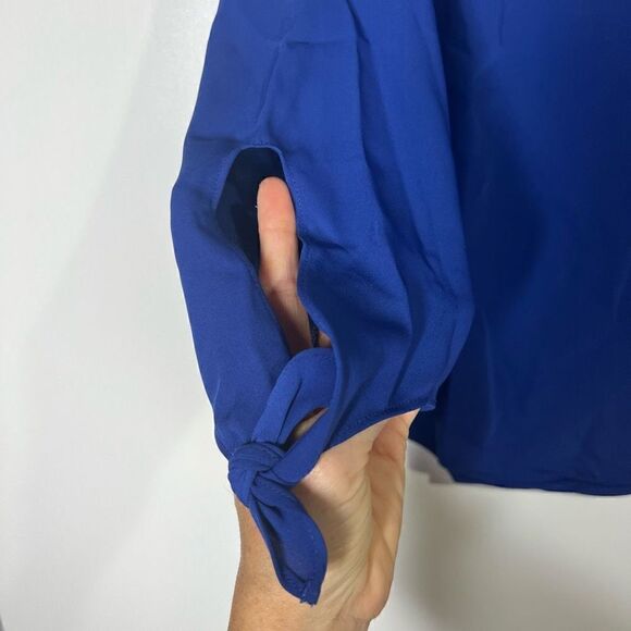 Talbots Royal Cobalt Blue Blouse Tie Wrist Sleeves NWT - Picture 3 of 8
